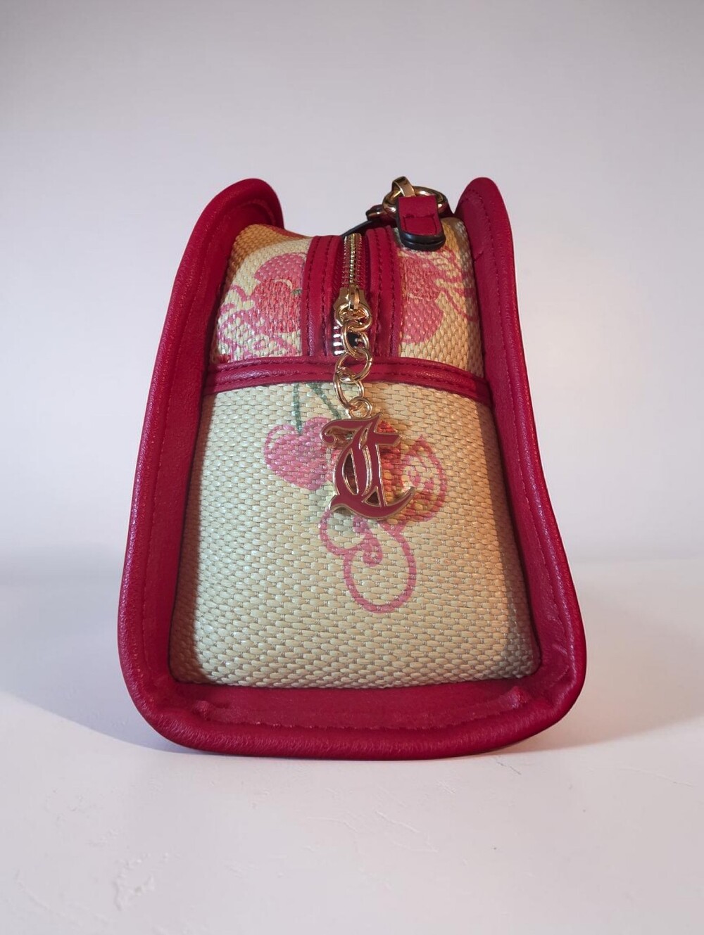 Juicy Couture Pink Cherry Print Satchel with Heart Charm - Picture 4 of 11